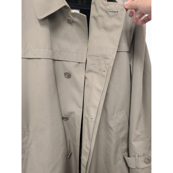 Vintage London Fog Towne Mens Tan Trench Coat Teddy Brown Faux Fur Lining sz 42R - Picture 10 of 16